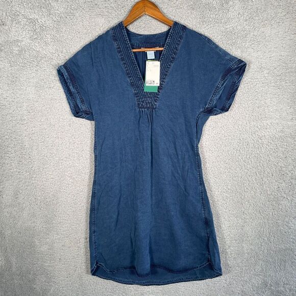 H&M Dress Women's 2 Blue Denim Chambray Tunic Stretch V-Neck Lyocell - Picture 1 of 10